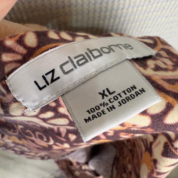 Liz Claiborne Women's Size XL Brown Paisley Print 3/4 Sleeve Blouse #3478 - Picture 5 of 9
